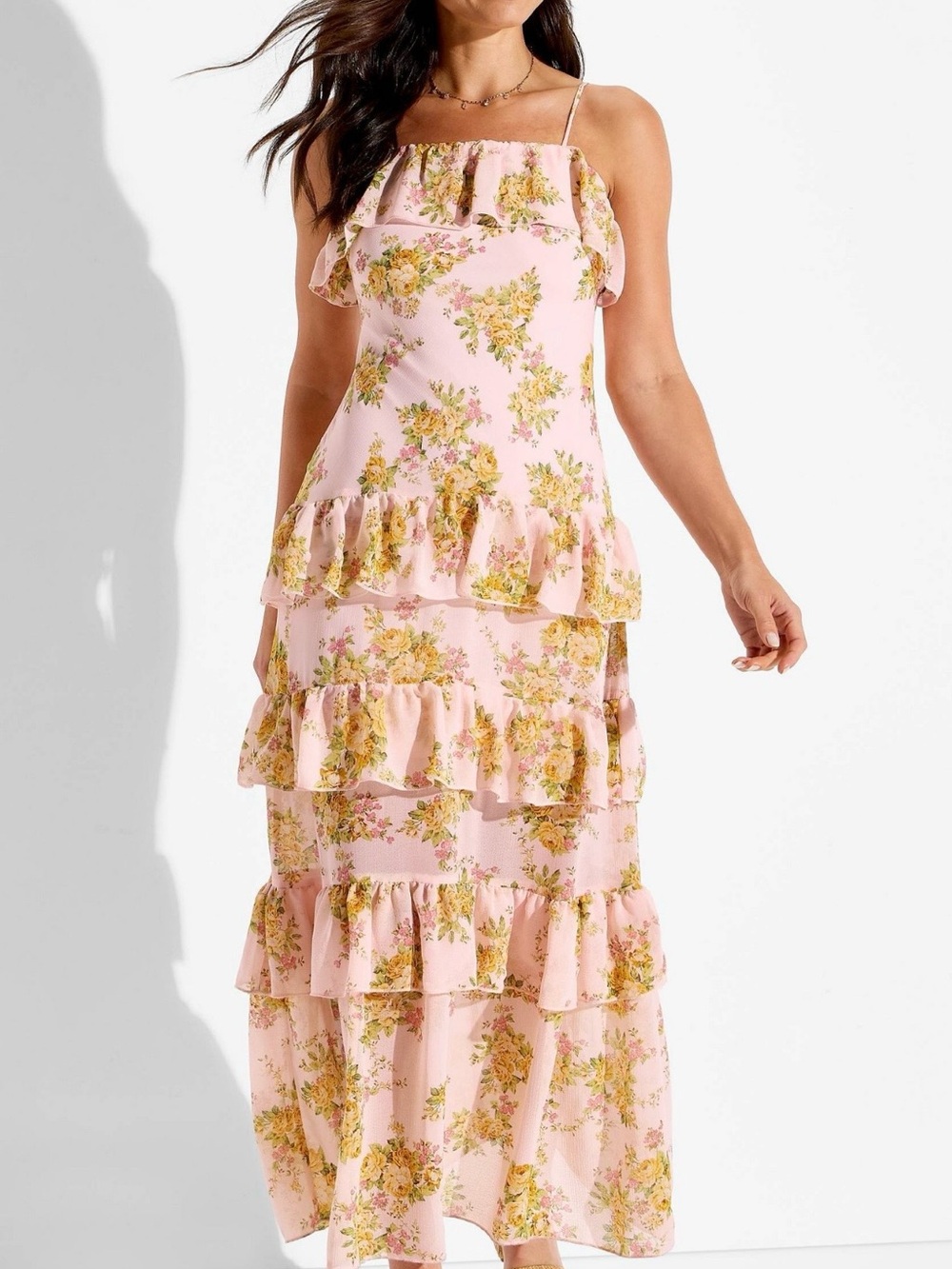 Wild Fable NWT Size 2XL Cottage Core Pink Floral Ruffle Tiered Maxi Dress